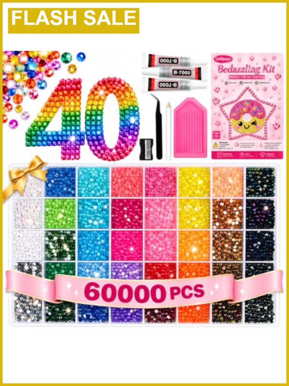 60000Pcs 40 Colors Jelly Rhinestones Bedazzling Kit 3mm Resin Gems